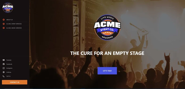 ACME Event Co website, screenshot 1