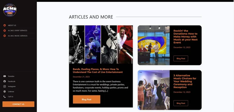 ACME Event Co website, screenshot 2