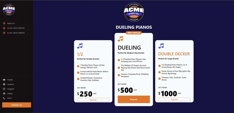ACME Event Co website, screenshot 3
