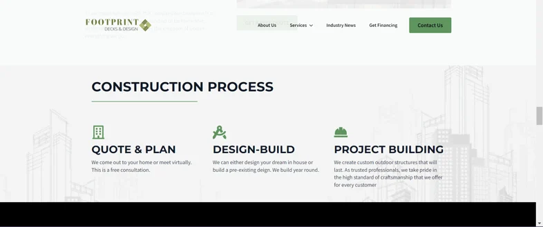 Footprint Decks & Design website, screenshot 2