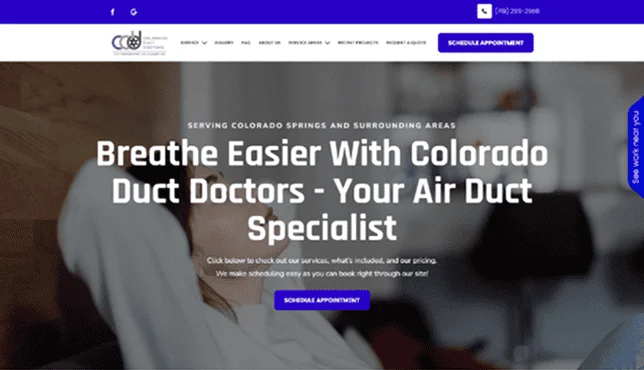 Colorado Duct Doctors website, screenshot 1