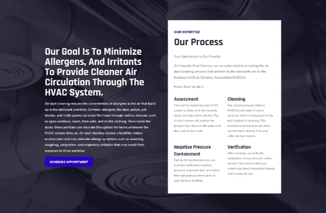 Colorado Duct Doctors website, screenshot 3