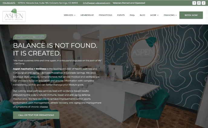 Aspen Aesthetics + Wellness website, screenshot 1