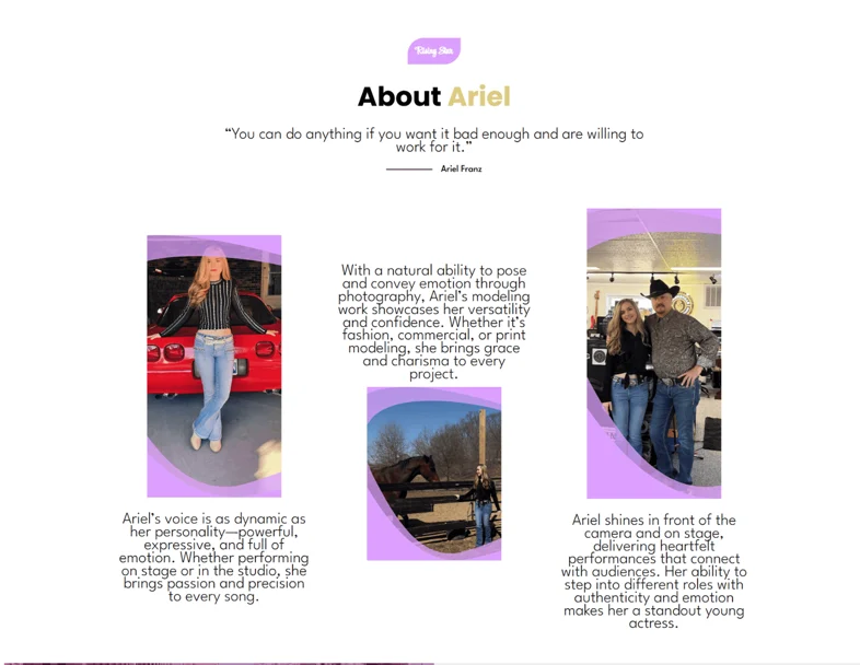Ariel Franz website, screenshot 2