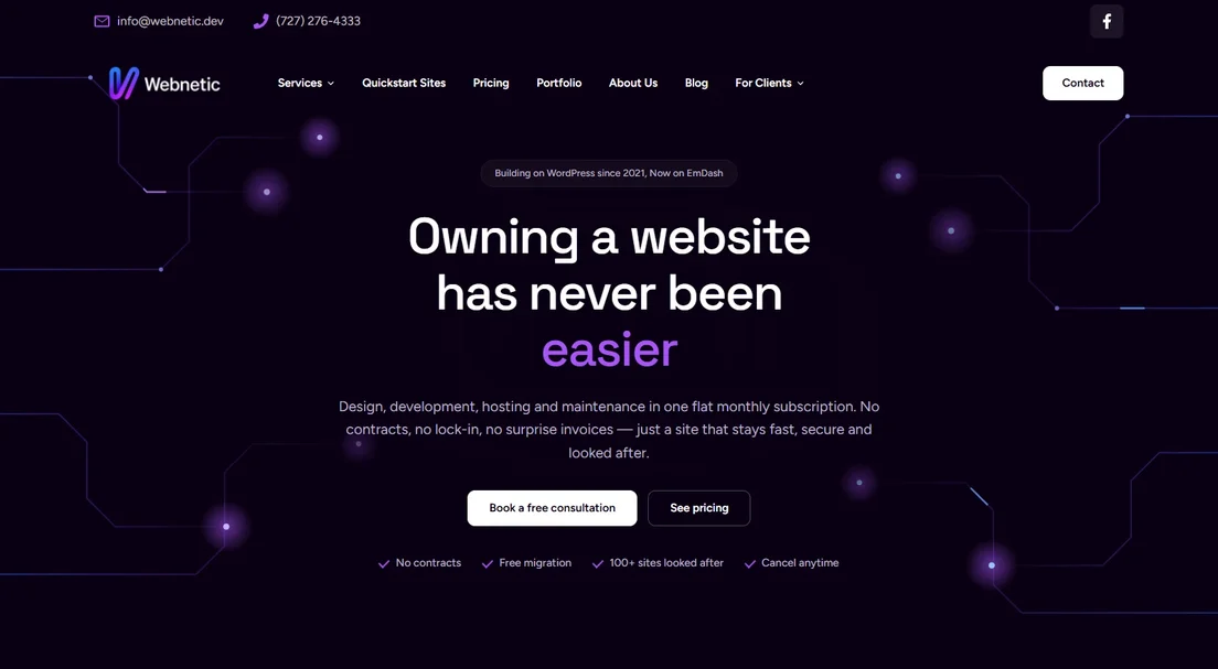 The Webnetic homepage running on EmDash.