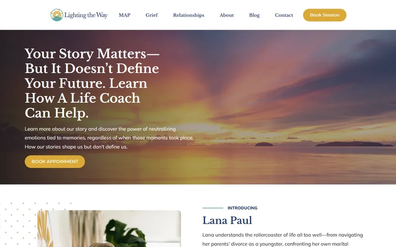 Lighting the Way about page introducing Lana Paul